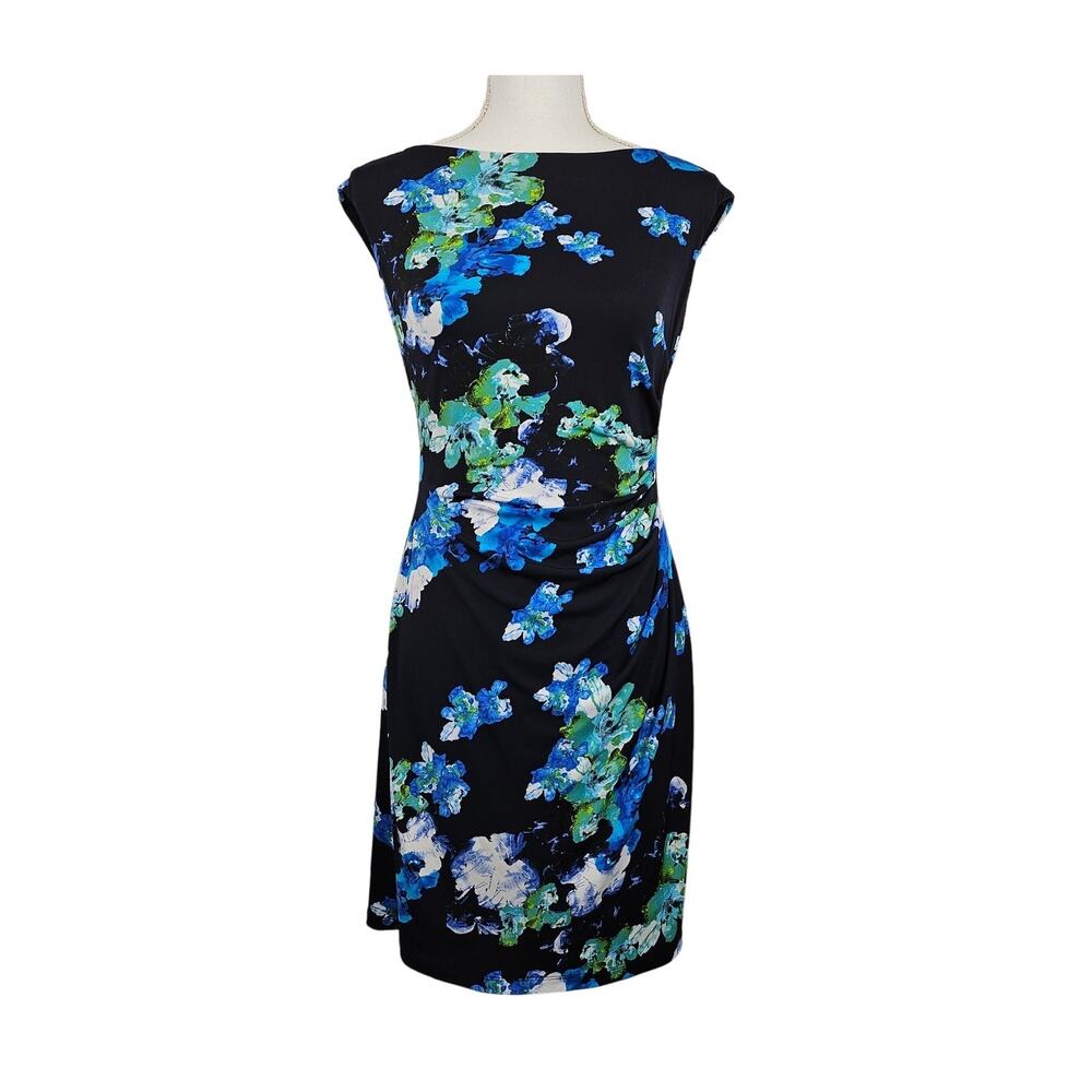 LAUREN RALPH LAUREN WOMEN’S FLORAL DRESS – NAVY BLUE – SIZE 8P – SLEEVELESS